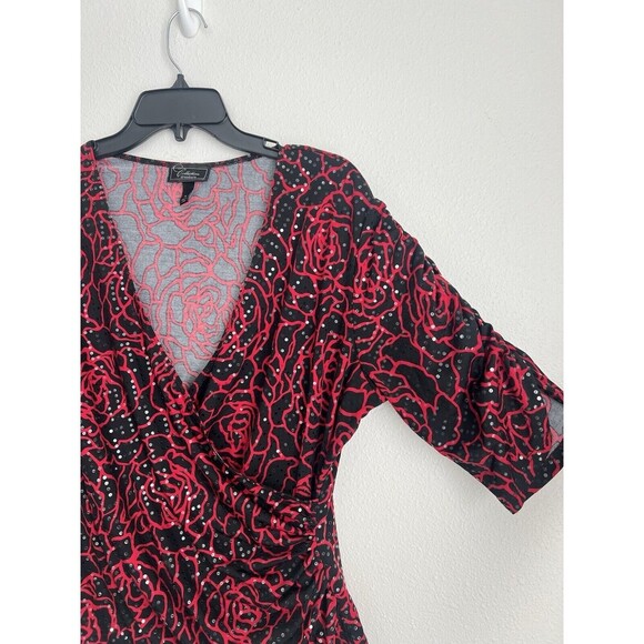 Red Black Rose Top XL Beaded Hem Sequin V-Neck Vampire Grunge Whimsigoth Goth - Picture 2 of 8